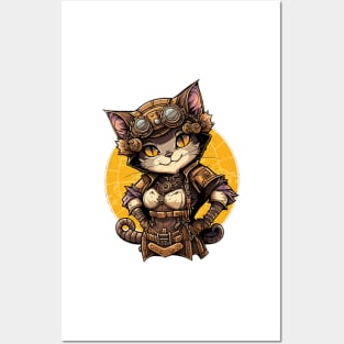 Female Steampunk Mechanic Cat Posters and Art